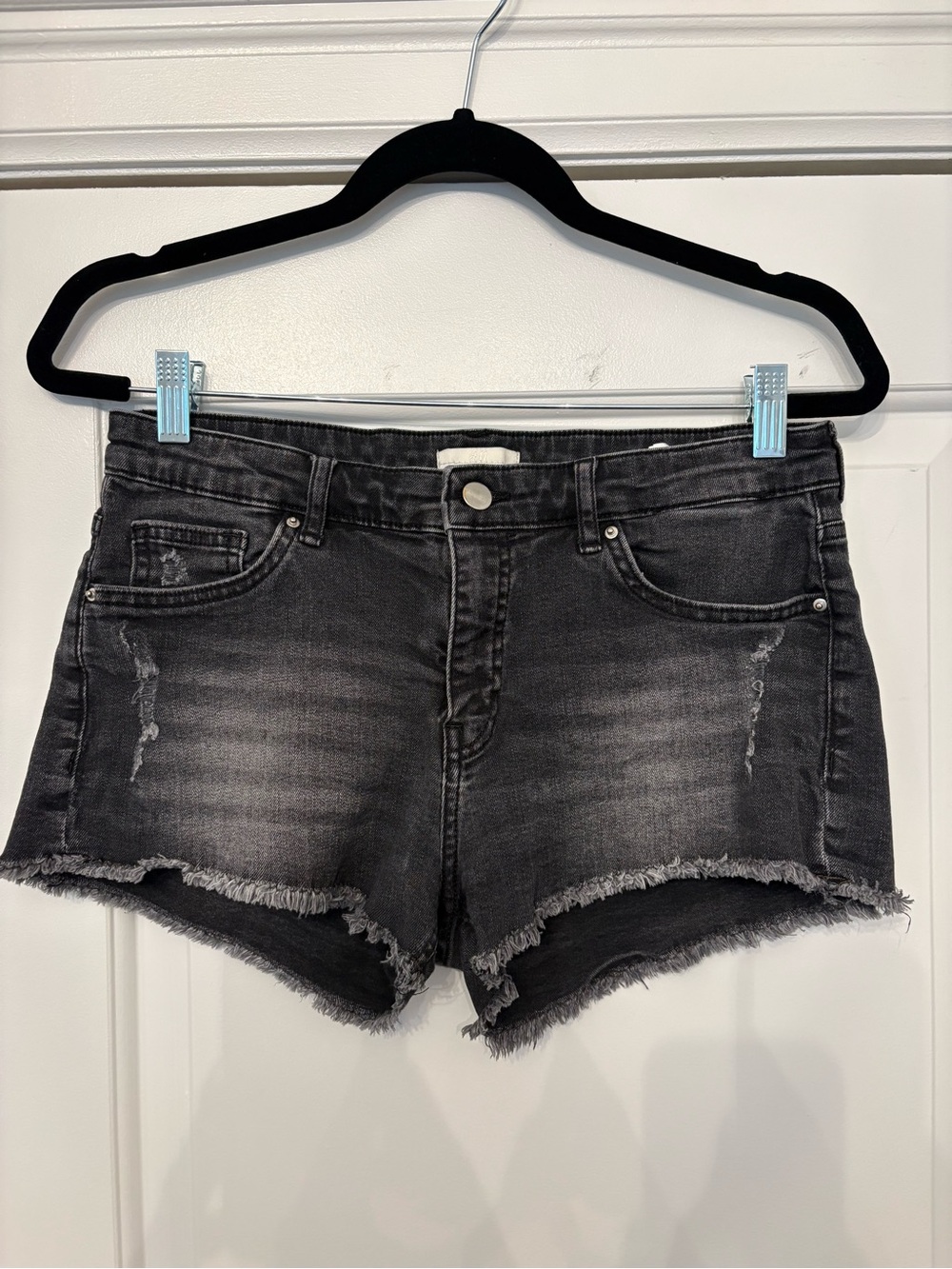 H&M Faded Black Frayed Hem Denim Shorts